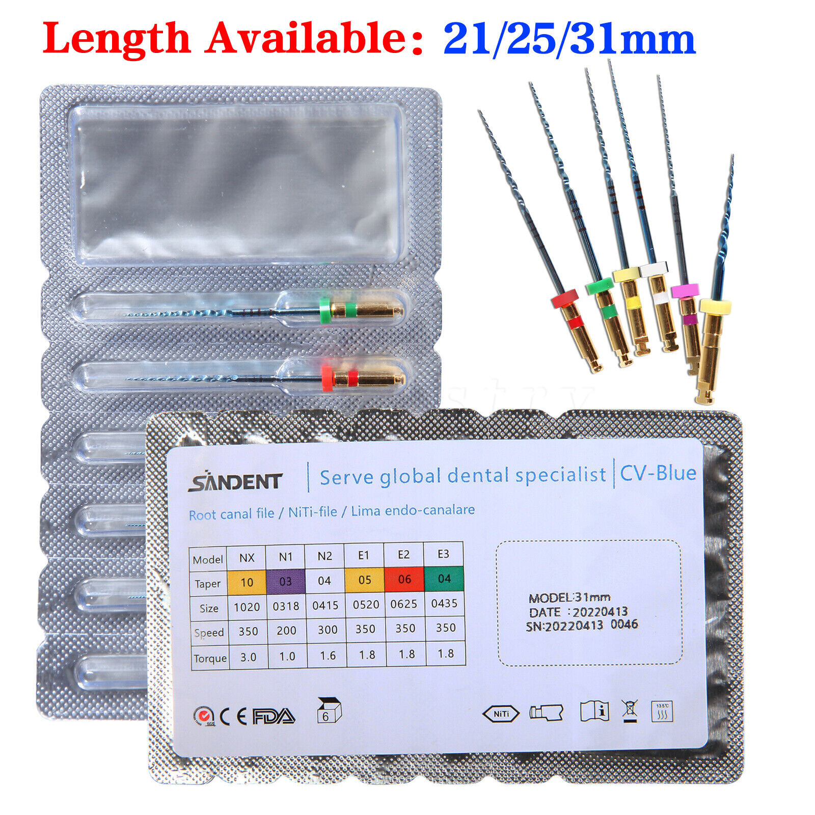 1-50 box Limas Dentales Endo Rotativas Azul Uso Motor Endodoncia 21mm/25mm/31mm