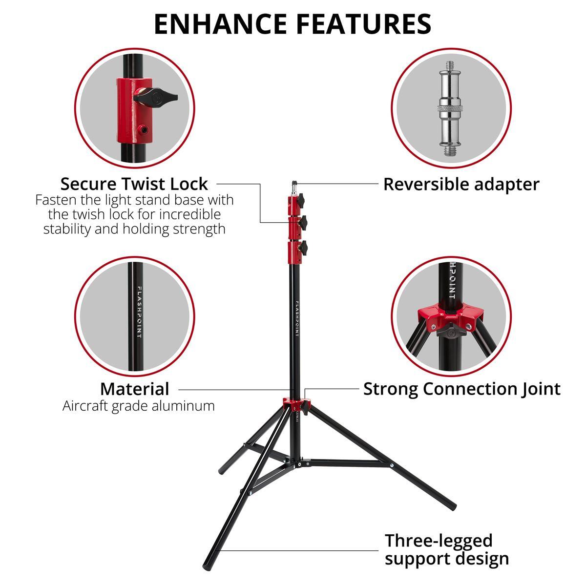 Flashpoint Pro Air-Cushioned Heavy-Duty Light Stand (Red, 7.2') #FP-S-7-RD-V2