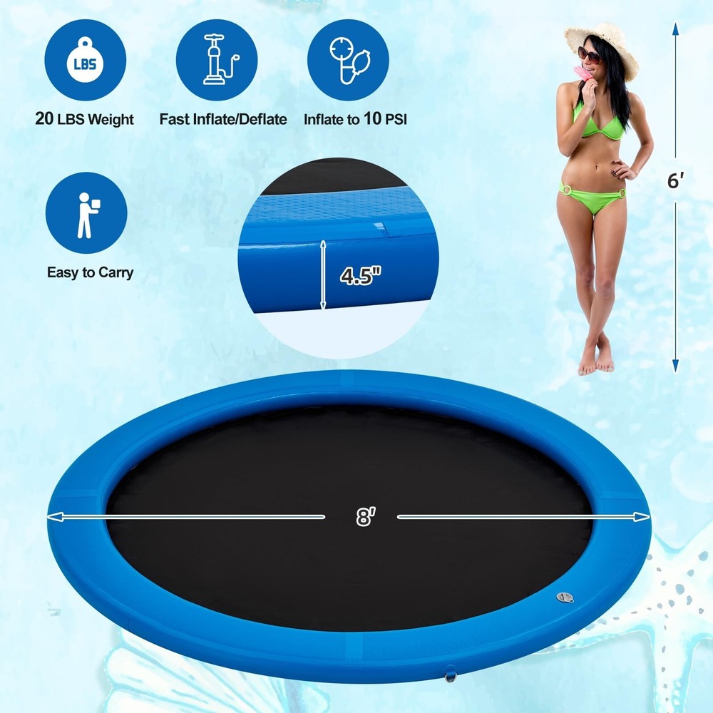 Danrelax 8'x8' Floating Dock, Inflatable Dock,Sunchill Float Ring,Fits 4-6