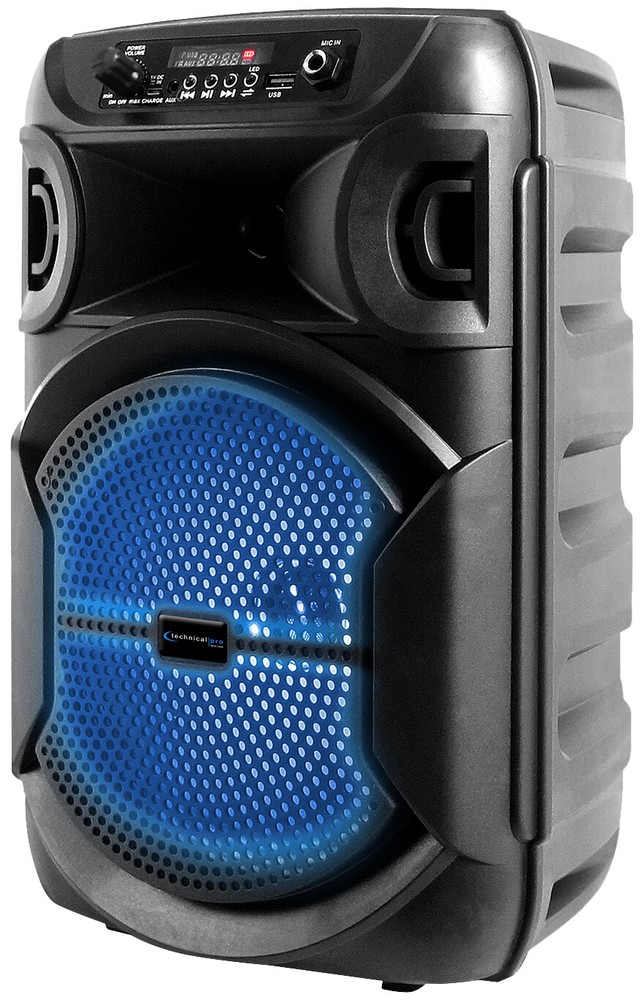 Technical Pro Rechargeable 8" LED Karaoke Machine Speaker System w/Bluetooth+Mic