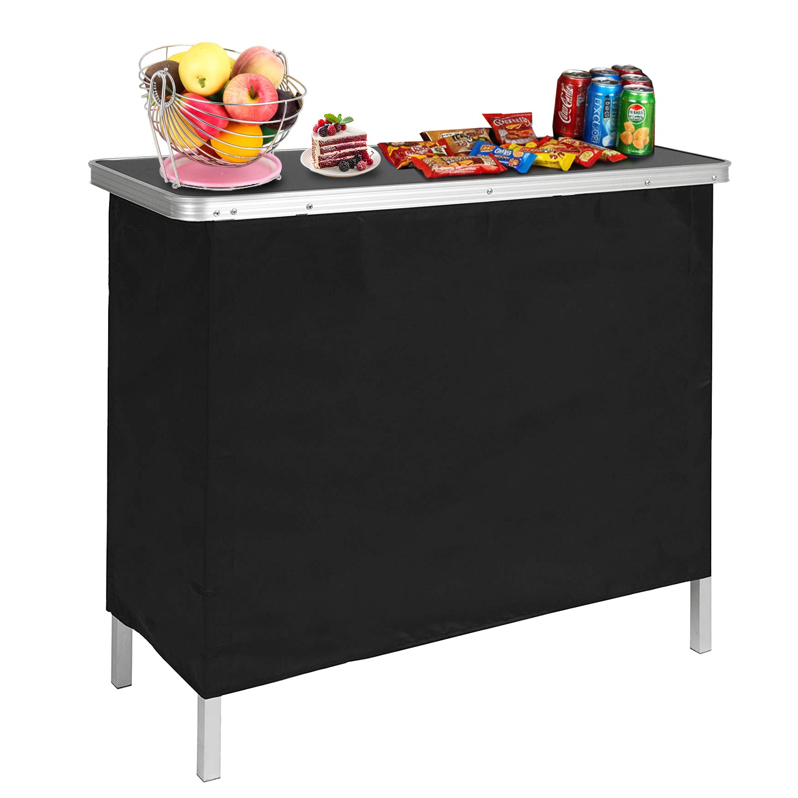 Folding Portable Bar Table, Foldable Pop-Up Bar with Carrying Bag & Black Skirt