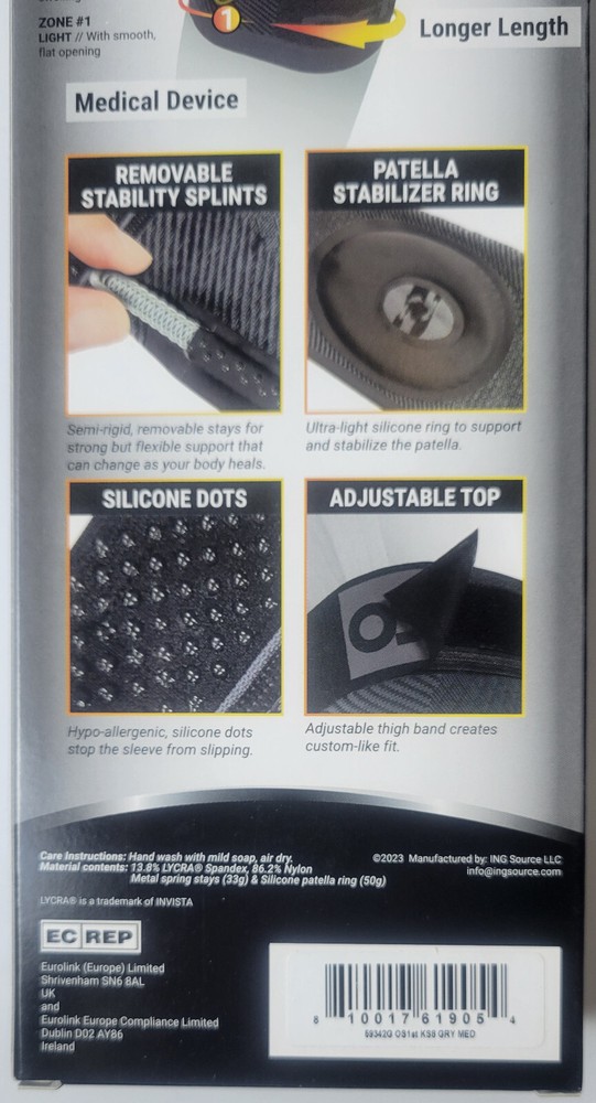 OS1st KS7+ Adjustable Performance Knee Sleeve Grey M