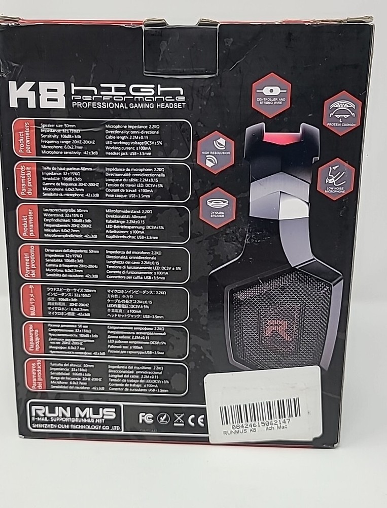K8 High Performance Professional Gaming Headset With Dynamic Speaker Open Box