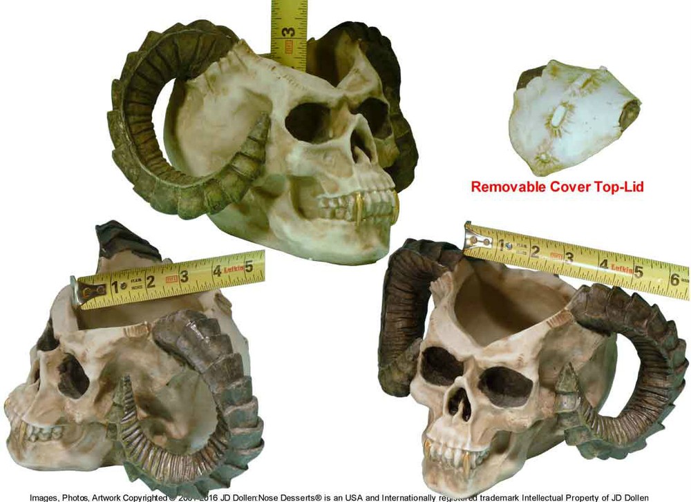 Human Skull Voodoo Skeleton Evil Demon Devil Ram Horn Vampire Dish Stash Ashtray