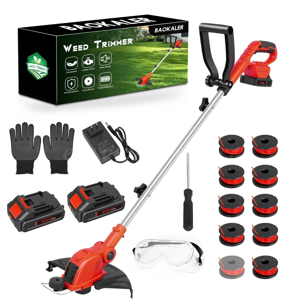 12" Cordless String Trimmer, 90° Rotating Head, Auto Feed, 2000mAh, Red