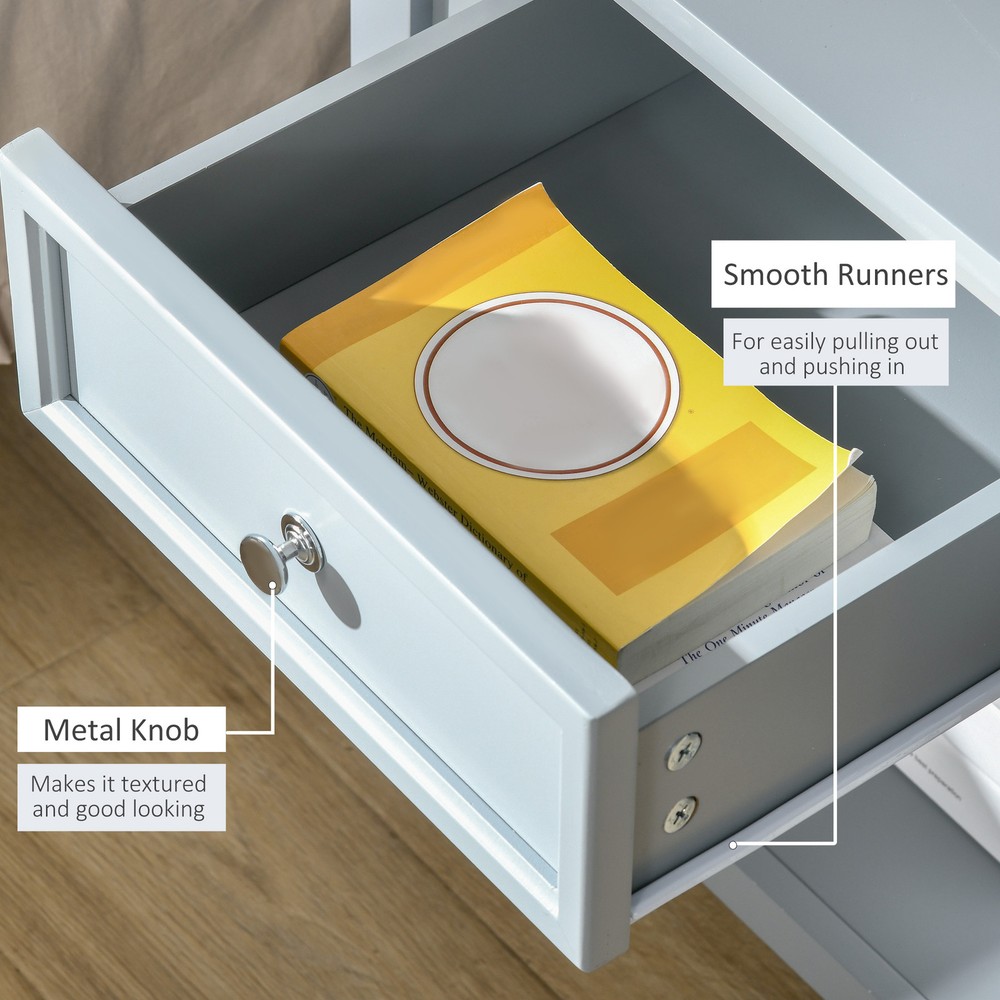 Accent End Table with Grey Tabletop, and Storage Drawer, Grey