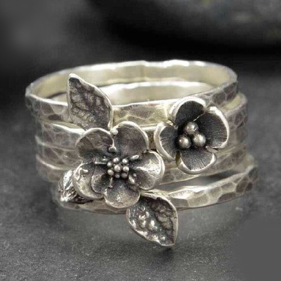Solid 925 Sterling Silver Four Stacking Gift for Husband  Ring Jewelry All Size