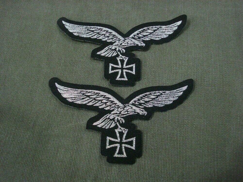 2 pc WW2 German Flying Eagle Patch with Cross Embroidered Badge
