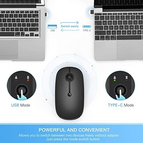 C Wireless Mouse，USB C Rechargeable Portable Quiet Mouse USB and C Receiver D...