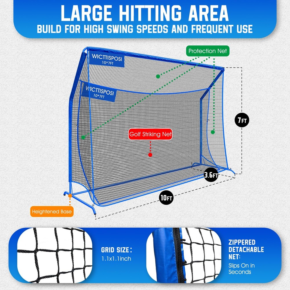 Golf Hitting Net with Extra Striking Net, 10x7ft Heavy Duty Golf Practice Net...