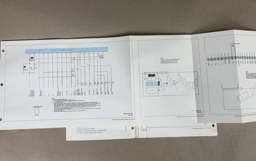 RARE Polymoog Schematic Drawings Document models 280A 285A