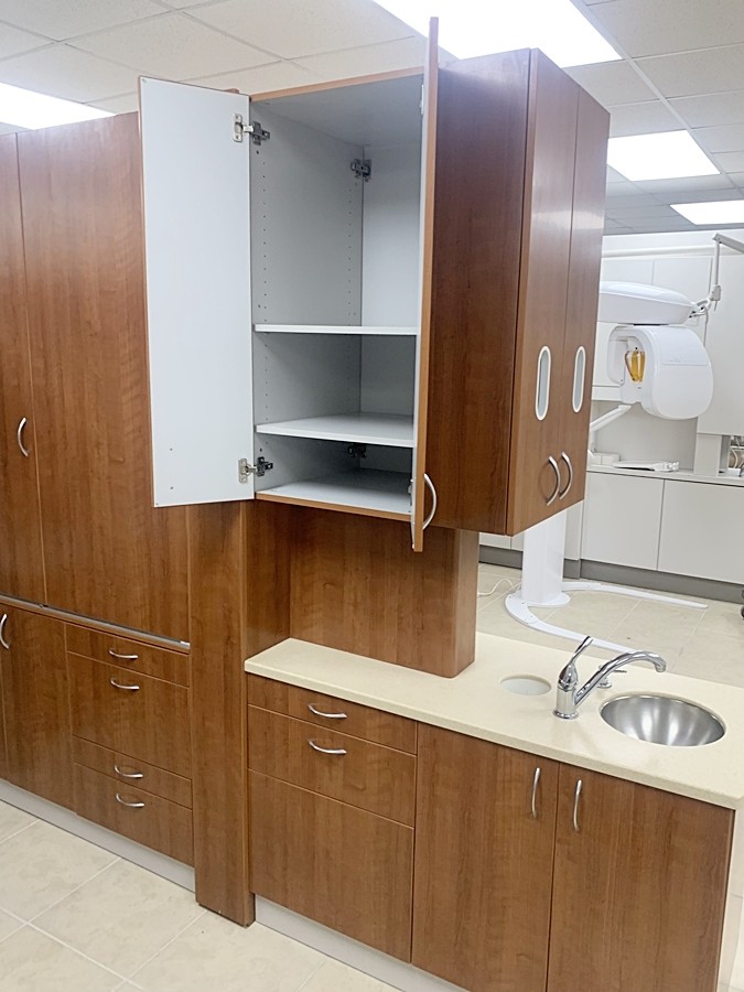 BioTec Dental Center Island Cabinet (Amber Cherry) Solid Surface Countertop