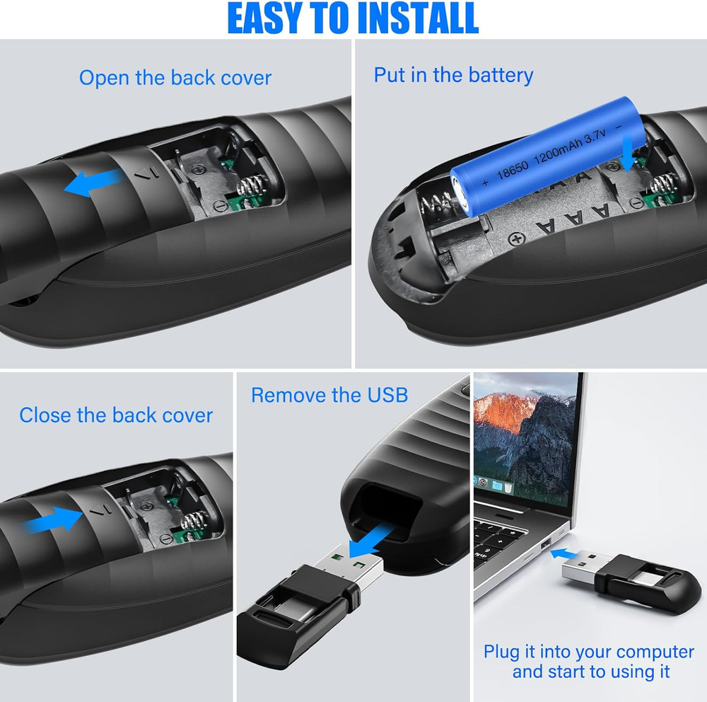 2-In-1 USB TYPE-C Presentation Clicker Wireless Presenter Remote Clicker, Pow...
