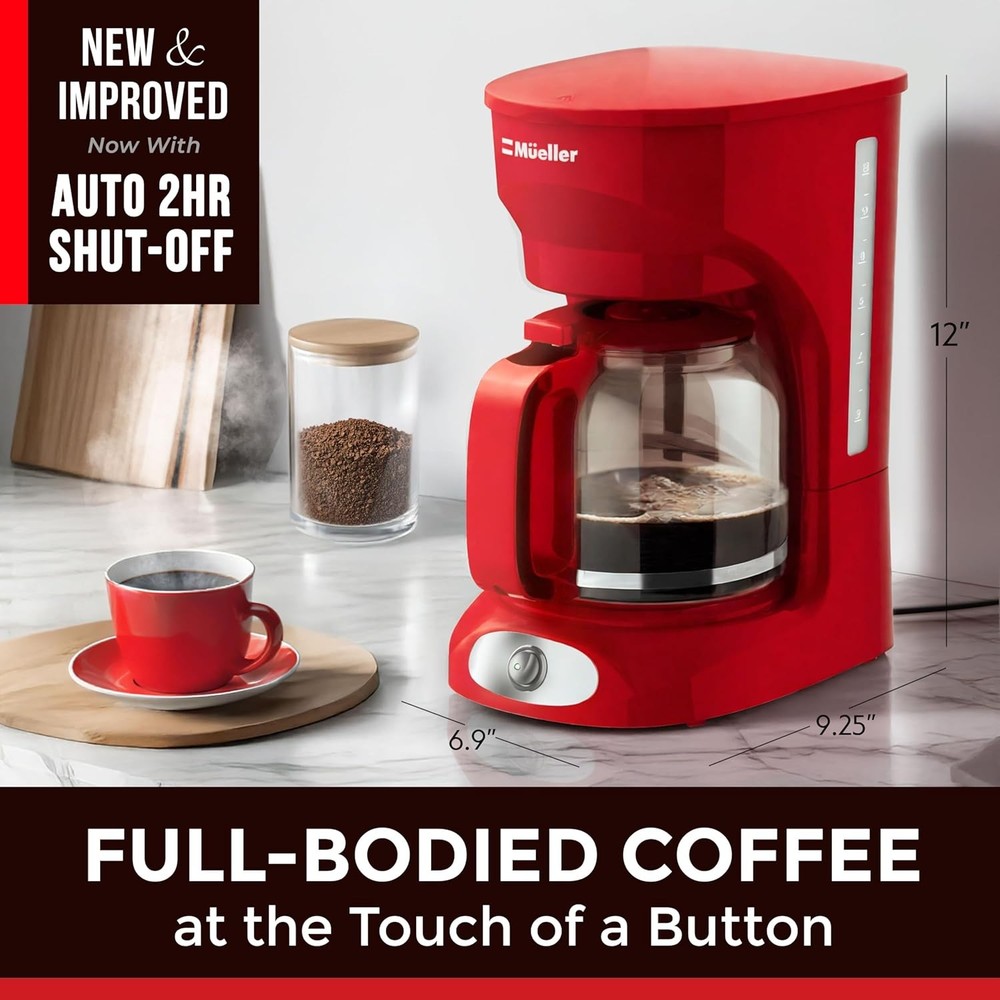12-Cup Red Coffee Maker - Perfect for Home or Office, Borosilicate