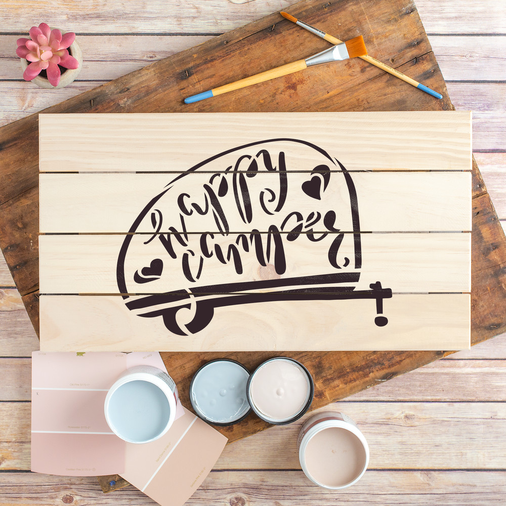 Happy Camper Stencil - Durable & Reusable Mylar Stencils