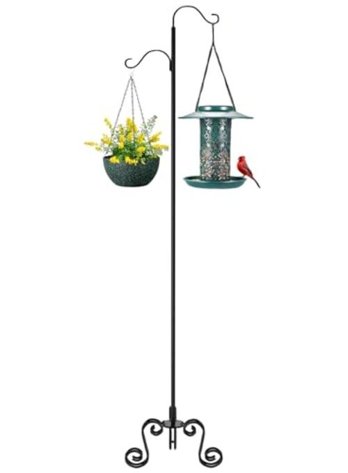 77" Shepherd's Hook Stand with Base,Freestanding Adjustable Shepherd's Hook