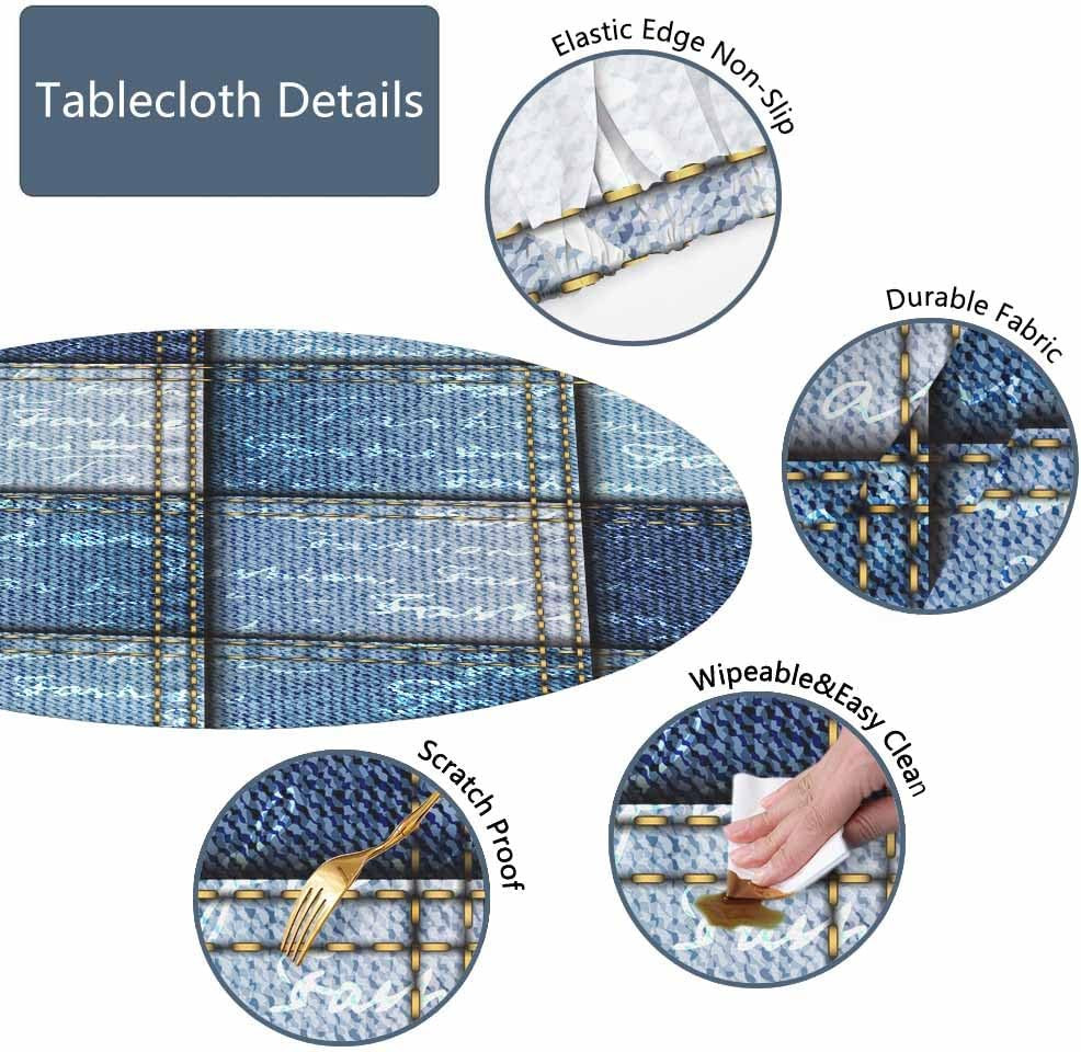 Denim Patchwork Pattern round Blue Toned Shapes Square Waterproof Wipeable Table