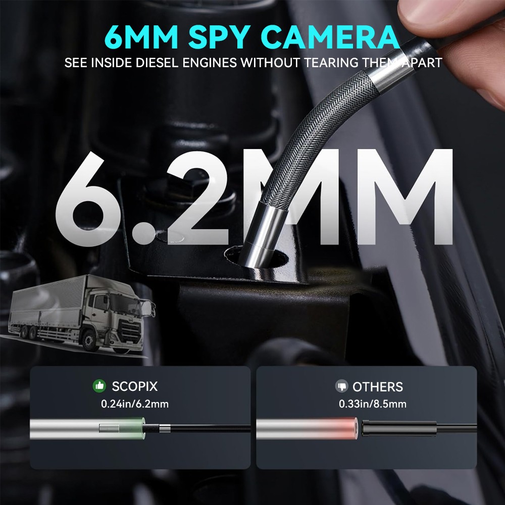 SCOPIX 10ft Tube 2-Way 360° Inspection Camera Articulating Borescope Semi Rigid