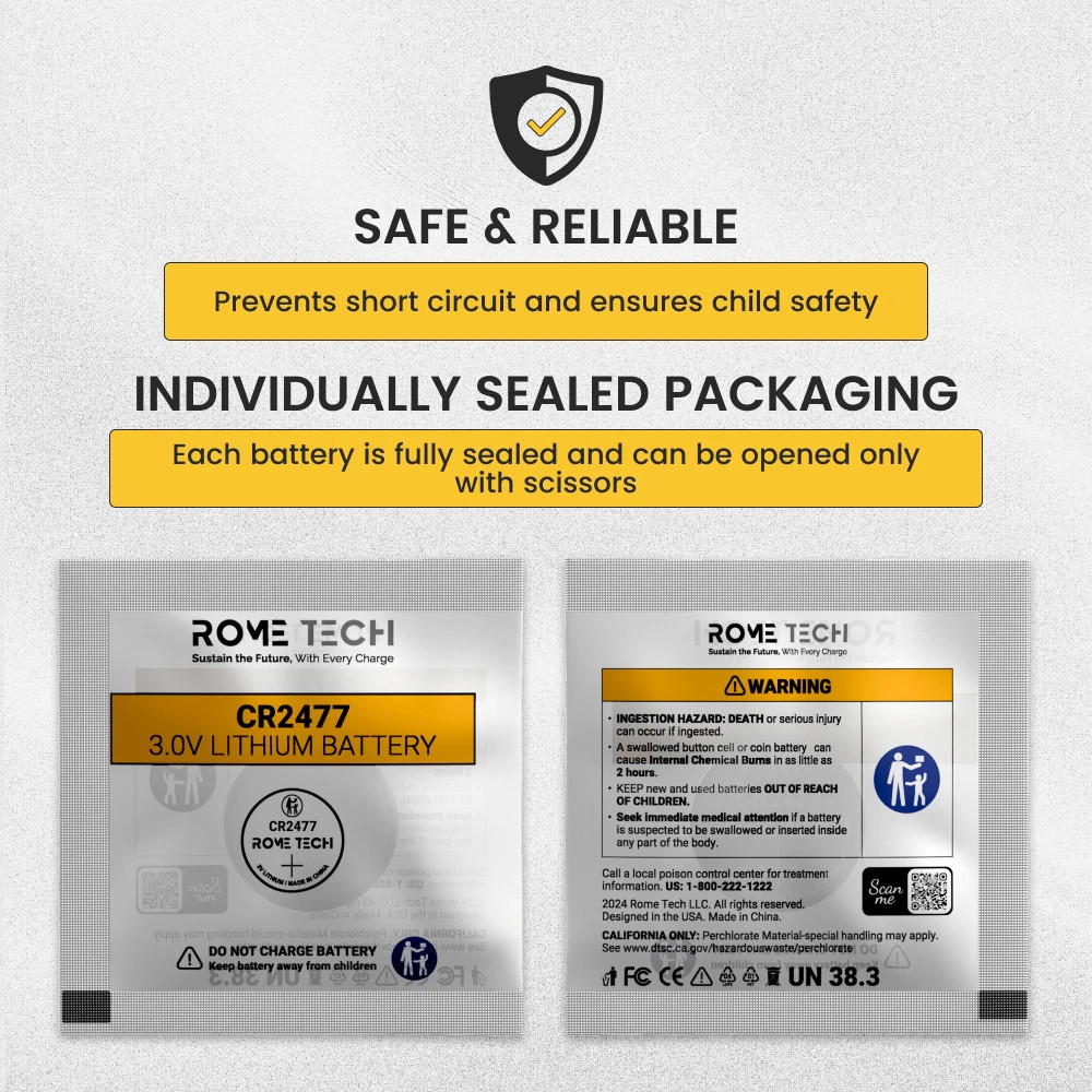 Replacement Lithium Button Coin Batteries 3V - CR2477 5 Pack