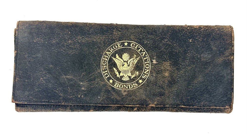 Vtg Black Leather w Gold Seal Folio TriFold  - Discharge * Citations * Bonds