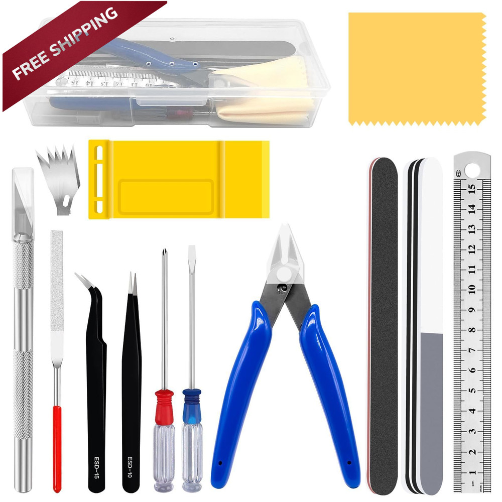 Yauhar 17Pcs Hobby Model Basic Tool Kit Contains Flush Pliers, Mini Silver