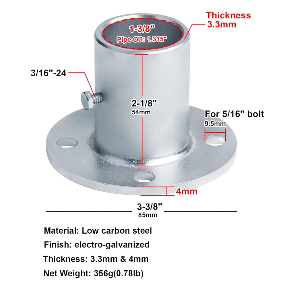 4 Pcs 1-3/8" Chain Link Fence Post Floor Flanges, Surface Mount Post Base for...
