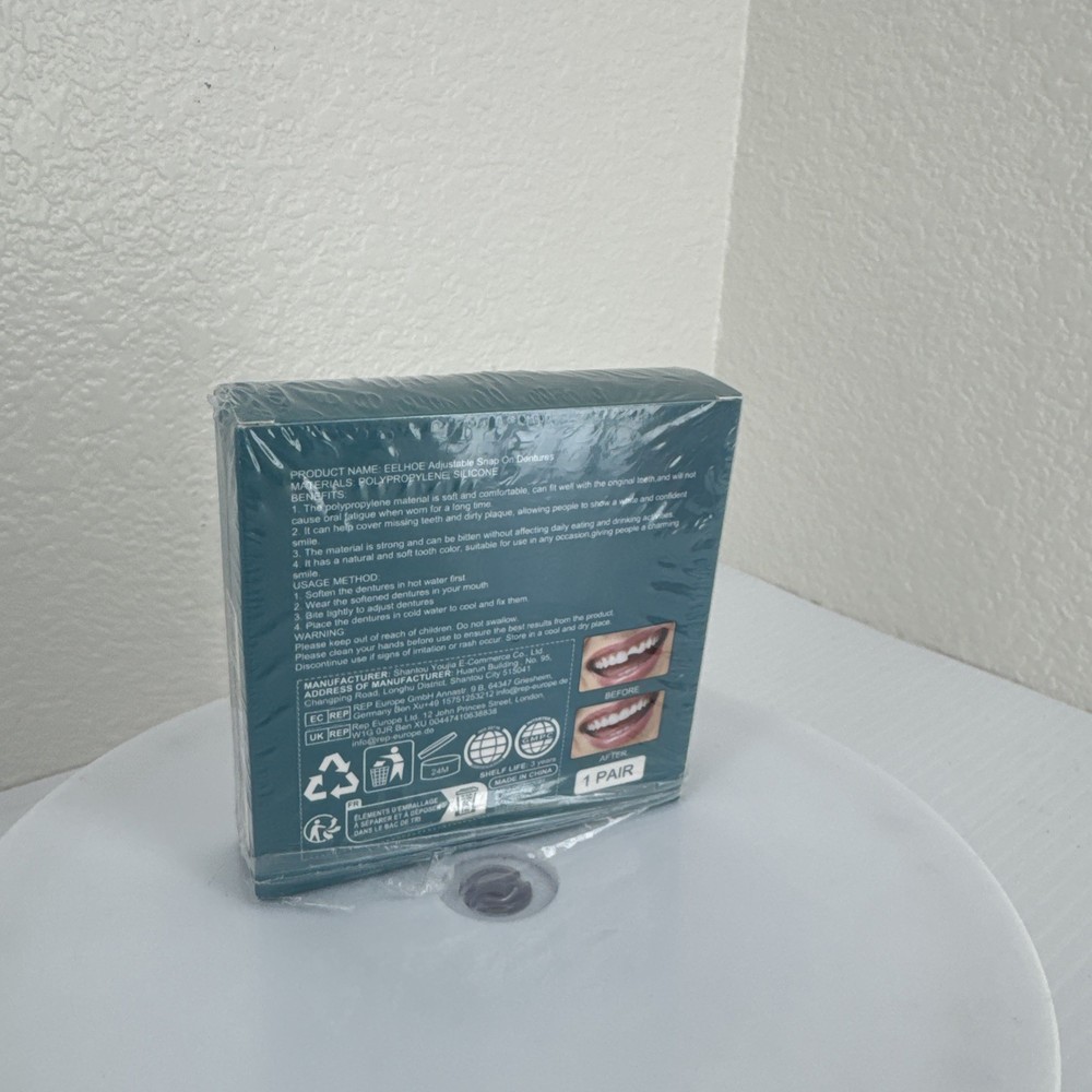 Temporary Teeth Perfect Cover Adjustable Snap On Teeth Dentures Set Open Box