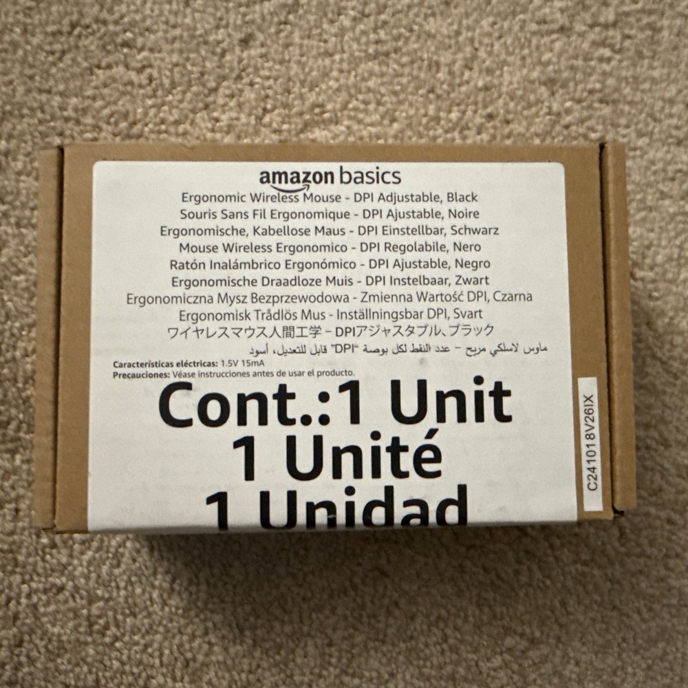 Amazon Basics Computer Mouse Wireless, Ergonomic, 2.4 GHz Optical, DPI Adjustabl