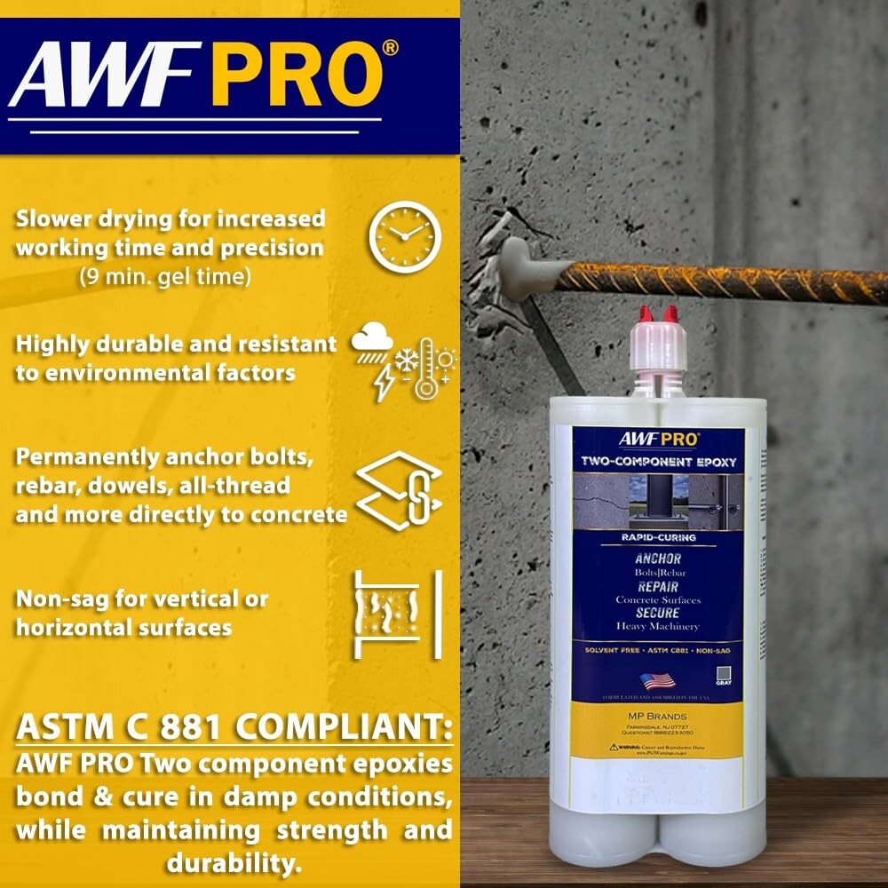 AWF PRO Rapid-Cure Two-Component Epoxy 20.2 oz, Applicator Gun Included