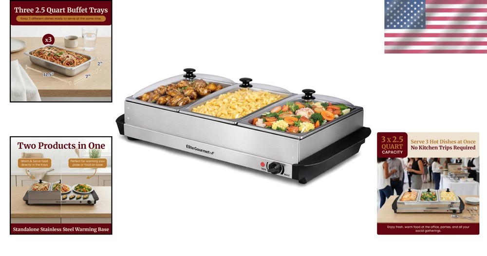 Triple Tray Buffet Server with Temperature Control