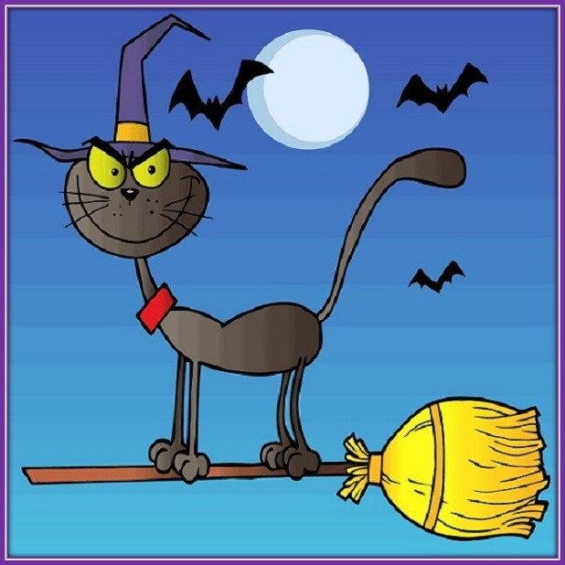 30 Custom Black Cat on Witch Broom Personalized Address Labels