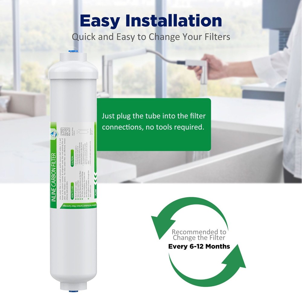 1-12 Pack Post Carbon Inline Water Filter 1/4" Quick Connect QC for Refrigerator