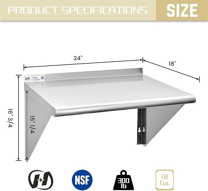 HALLY SINKS & TABLES H Stainless Steel Shelf 18 x 24 Inches, 300 lb