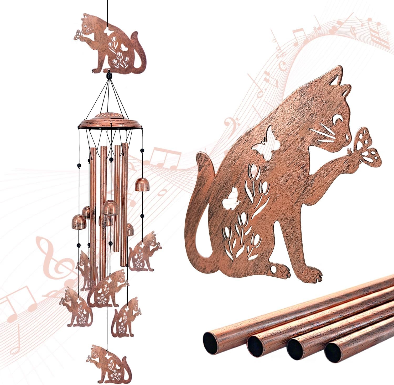 Cat Wind Chimes Outside Gifts for Women Metal Wind Chimes 34" Unique Windchimes
