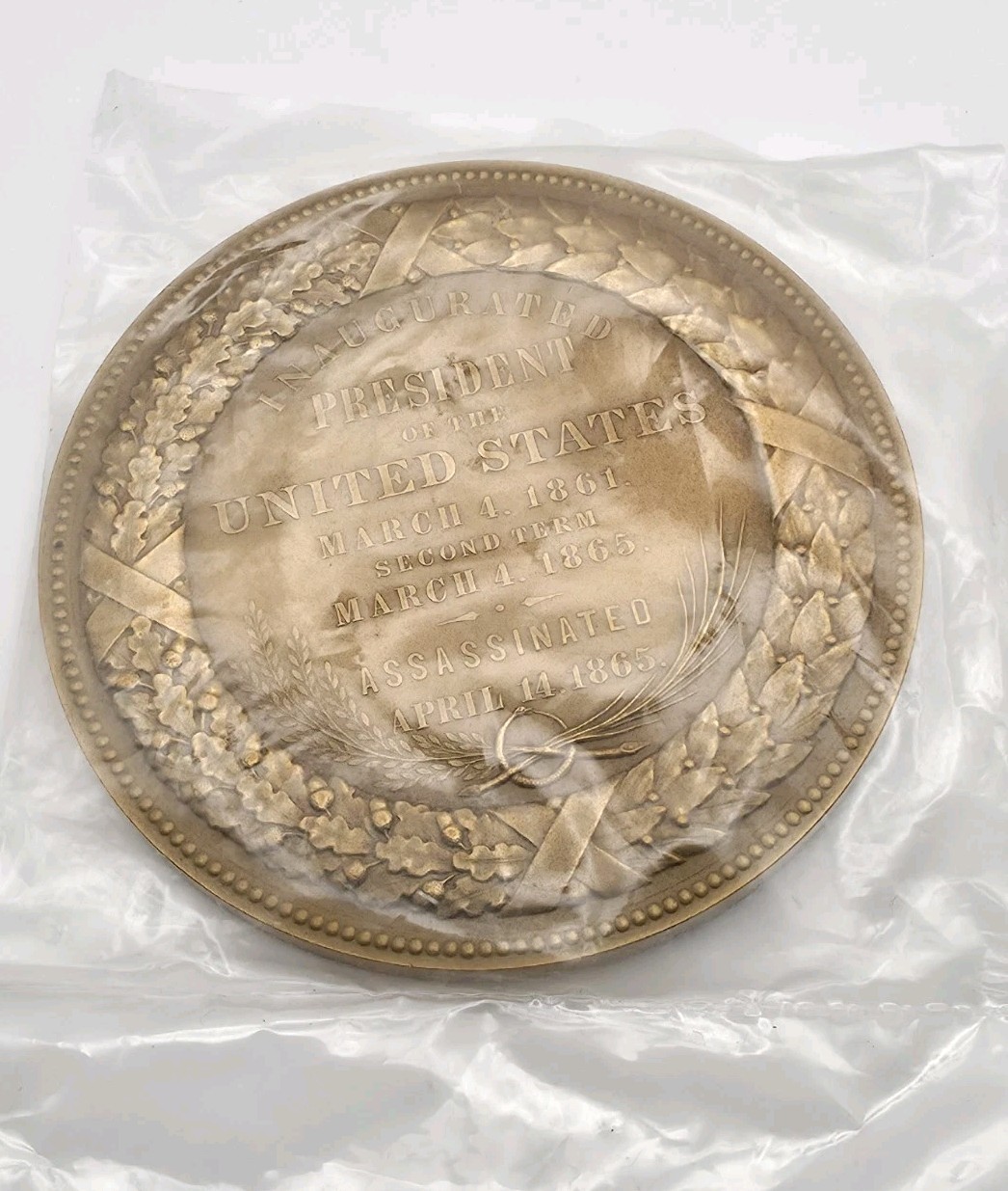 Vintage LARGE 3" ABRAHAM LINCOLN Bronze MEDAL INAUGURATION ASSASSINATION