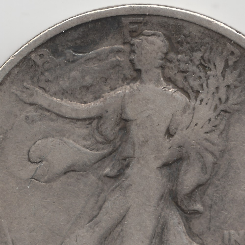 1921 D Walking Liberty Half Dollar, VG+, scratch