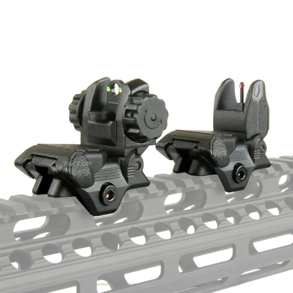 Fiber Optic Polymer Flip Up Folding Auto Deploy Front & Rear BUIS Back Up Sight