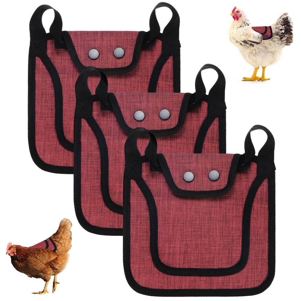 3-Pack Premium Chicken Saddle, Hens Saddle with Adjustable Strap [Red]