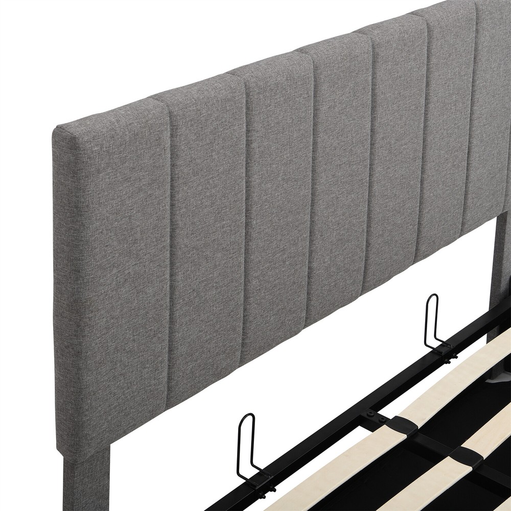 Full Size Upholstered Platform Bed Frame w/ Hydraulic Storage System Gray US