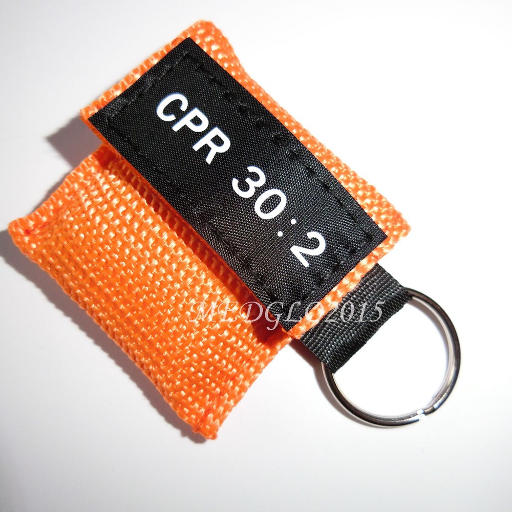 100pcs CPR Face Shield One Way Valve Keychain CPR Training tools 30:2 Orange