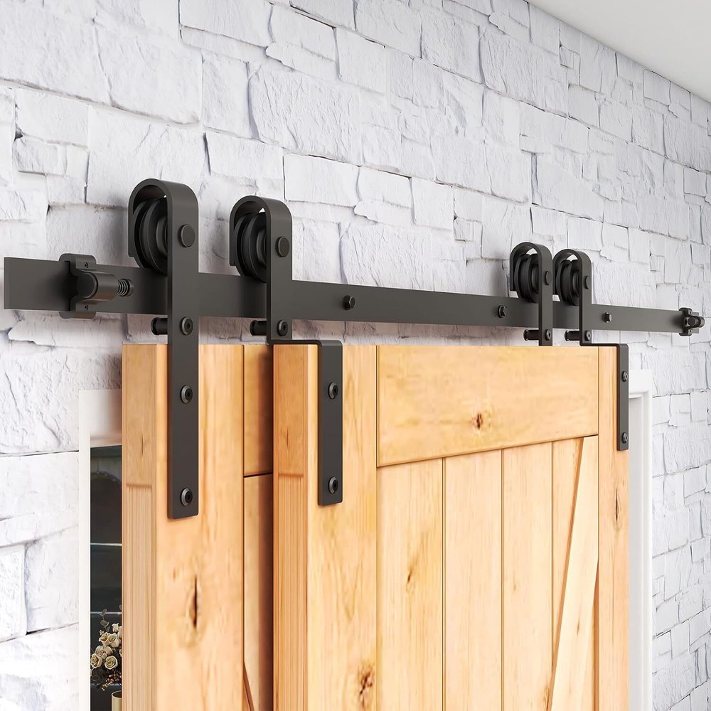 CCJH 5-20FT Bypass Sliding Barn Door Hardware Kit for Double Doors,Space Saving