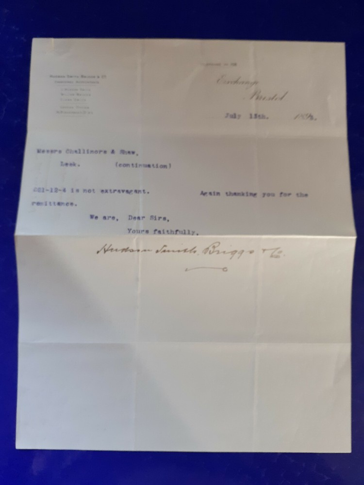 1893 letterhead Hudson Smith Briggs Exchange Bristol