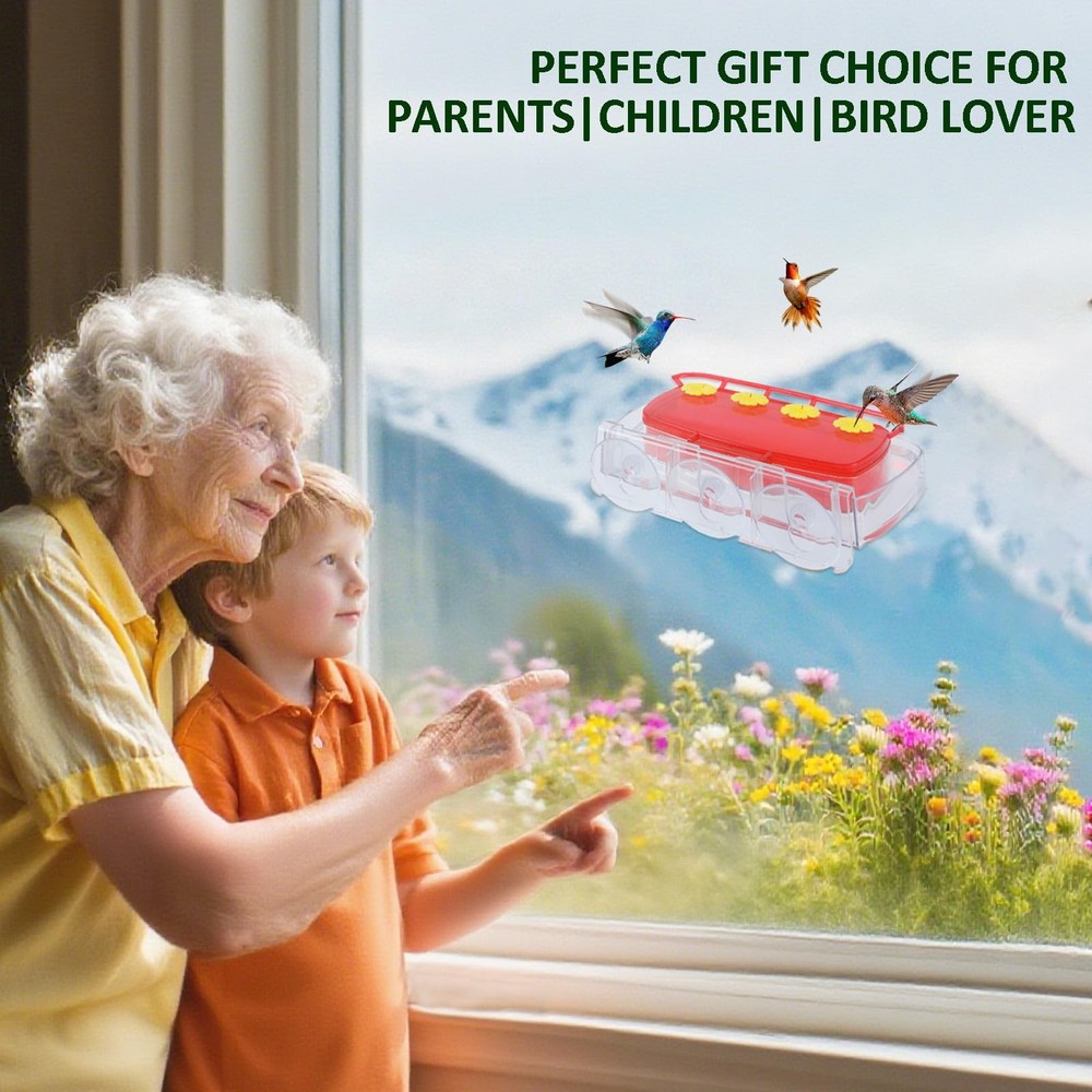 2 Pack Window Hummingbird Feeder with Strong Suction Cup, Plastic Red