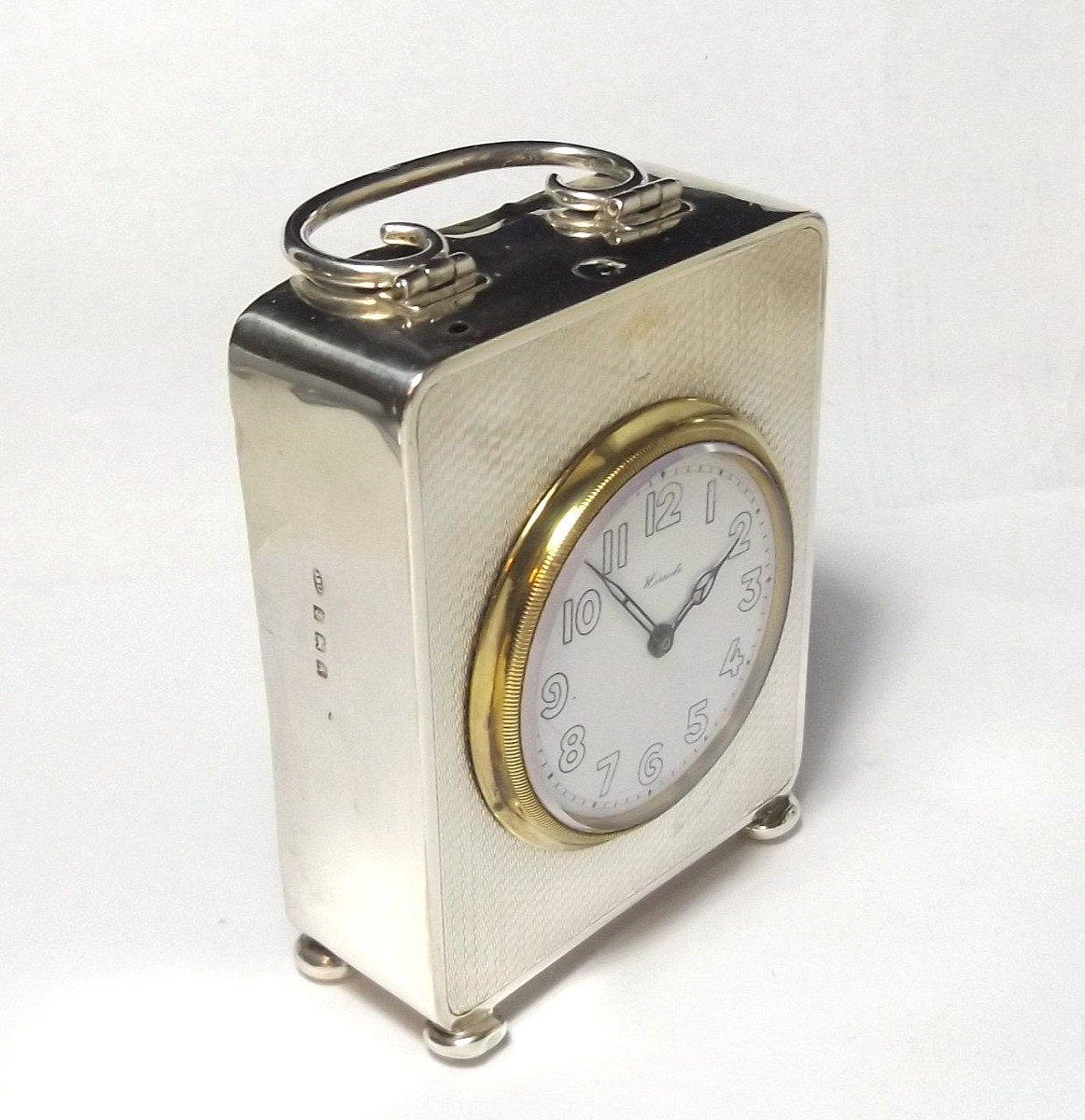 ANTIQUE HARROD'S STERLING SILVER CLOCK, BEDSIDE/ DESK CLOCK BIRMINGHAM 1925