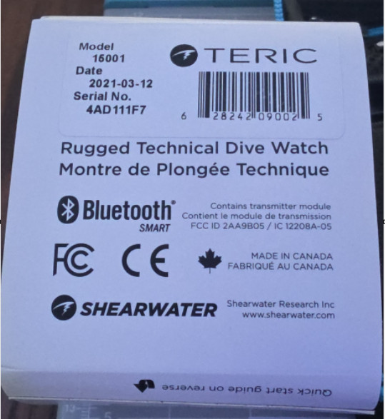 Shearwater Teric 15001 Dive Computer Black/Blue Mint Full Kit Bluetooth