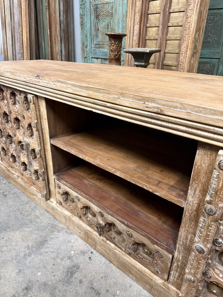 Antique Carved Sideboard Solid Wood Buffet Credenza Rustic TV Stand