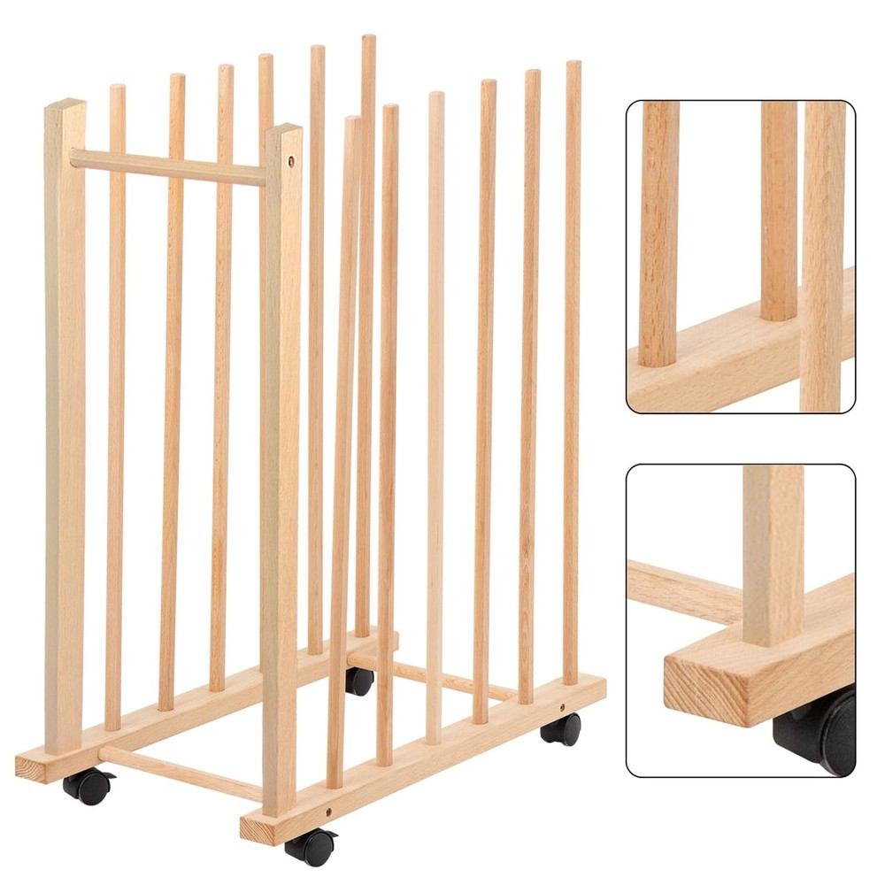 Large Art Drying Rack with Four Caster Wheels and Handle - Solid Wooden Canva...