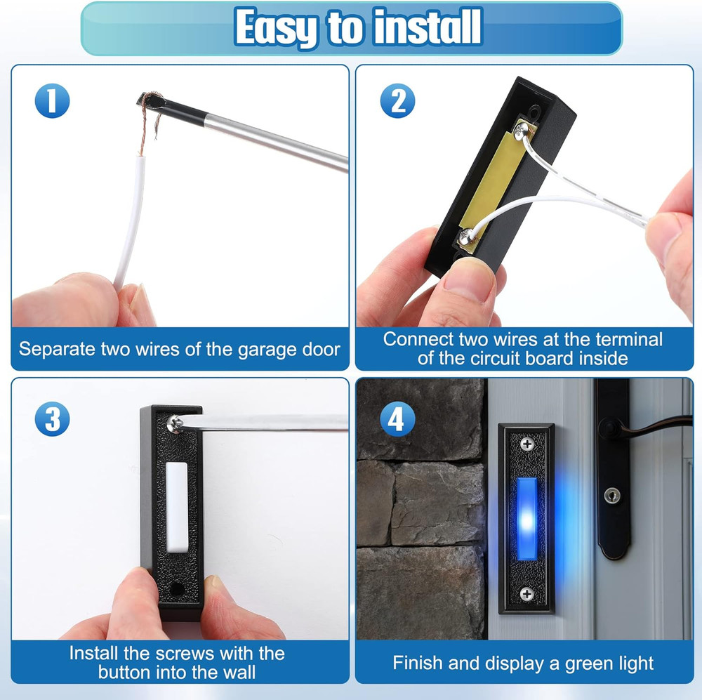 Lighted Doorbell Button, Wall Mounted Garage Door Switch with Bule LED Light Com