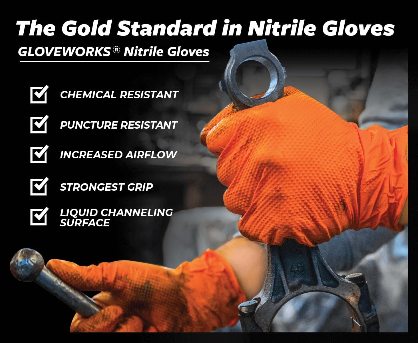 Gloveworks 8 mil Disposable HD Nitrile Gloves, Pack of 100, XLarge, Orange