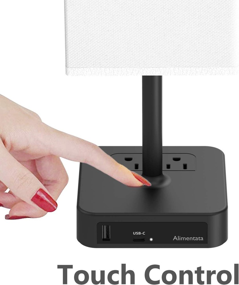 Touch Control Bedside Table Lamp with USB C & USB a Charging Port